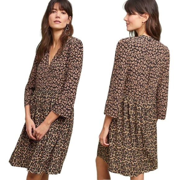 Maeve by Anthropologie Juno Mixed Animal Leopard Print Dress Size XS Petite XSP - Picture 1 of 8